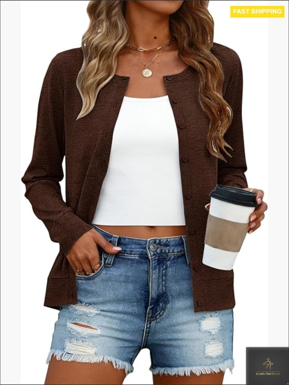 Lightweight Cropped Cardigan Sweater Button Down Open Front Long Sleeve Shrug